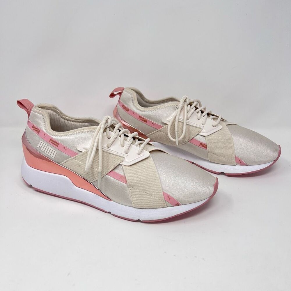 Puma Sneakers - White with Pink Accents - Women’s Size 10 - Excellent Preowned C